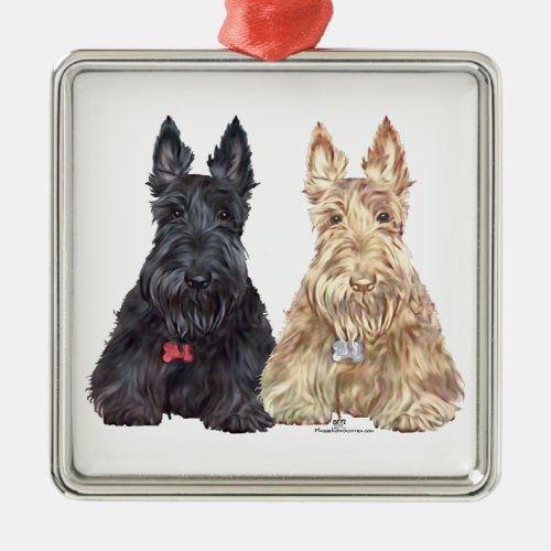 Wheaten and Black Scottie Dogs Metal Ornament
