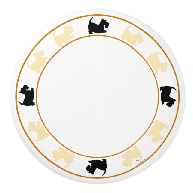 Wheaten and Black Scottish Terriers Ceramic Knob (Front)