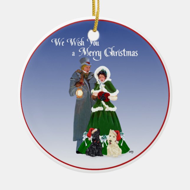 Wheaten & Black Scottie Dogs Ornament (Front)