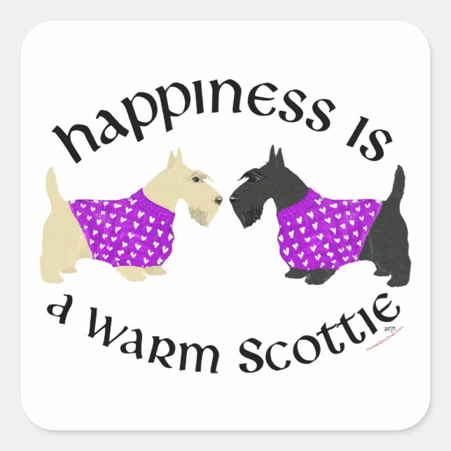 Wheaten & Black Scottie Happiness Square Sticker (Front)