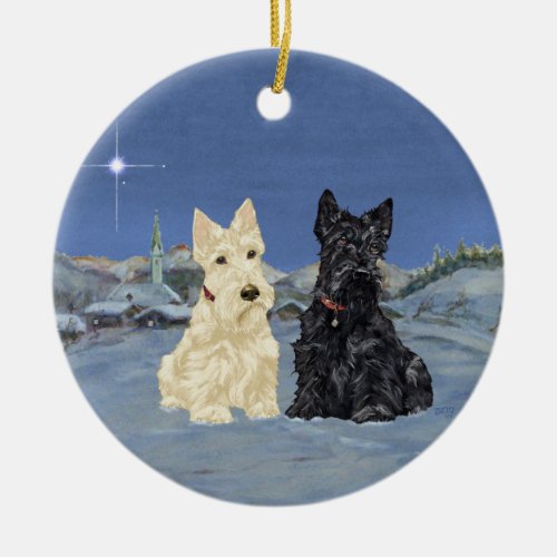 Wheaten Black Scotties Christmas Ceramic Ornament