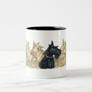 Wheaten & Black Scotties in a Line Two-Tone Coffee Mug