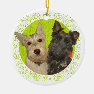 Wheaten & Black Scottish Terriers Ceramic Ornament