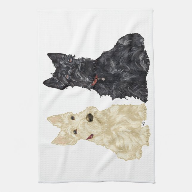 Wheaten & Black Scottish Terriers Kitchen Towel (Vertical)