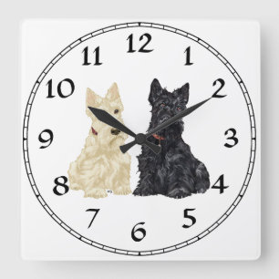 Wheaten & Black Scottish Terriers Square Wall Clock