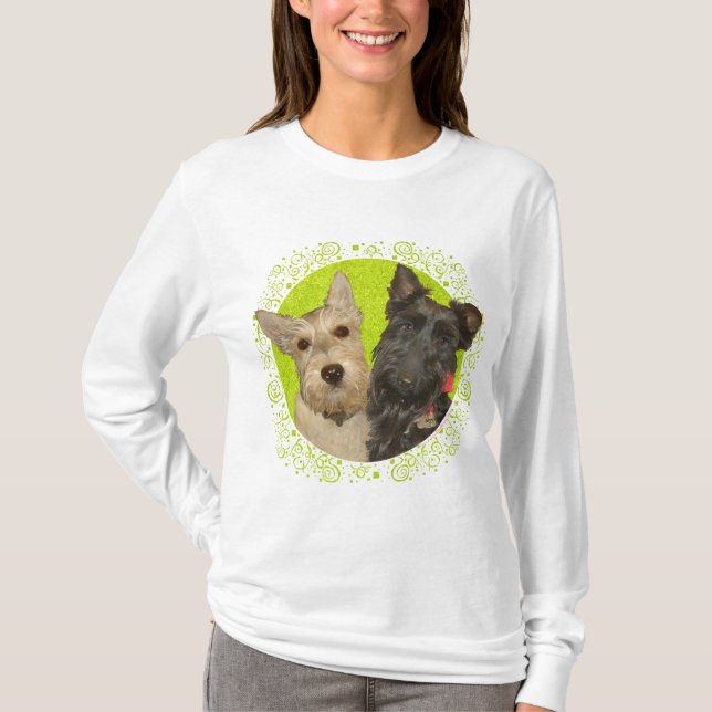 Wheaten & Black Scottish Terriers T-Shirt (Front)