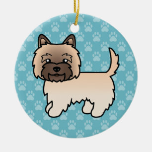 Wheaten Cairn Terrier Cartoon Dog On Blue Ceramic Ornament