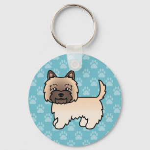 Wheaten Cairn Terrier Cartoon Dog On Blue Keychain