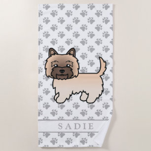 Wheaten Cairn Terrier Cute Cartoon Dog & Name Beach Towel