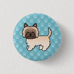 Wheaten Cairn Terrier Dog Cartoon Drawing On Blue Pinback Button