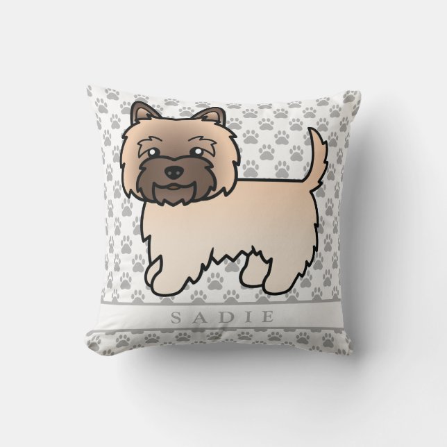 Wheaten Cairn Terrier Dog Illustration & Name Throw Pillow (Front)