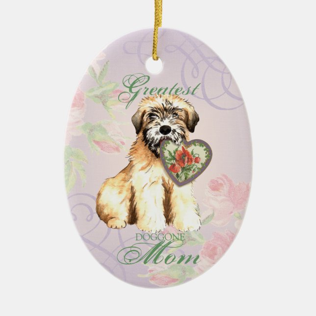 Wheaten Heart Mom Ceramic Ornament (Front)