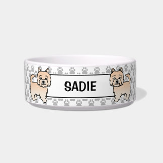Wheaten Norwich Terrier Cartoon Dogs &amp; Name Bowl