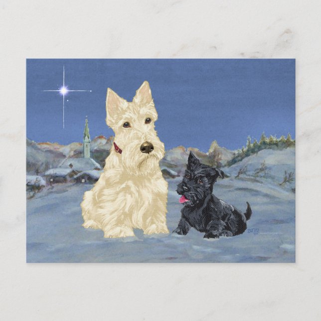 Wheaten Scottie and Pup Christmas Holiday Postcard (Front)