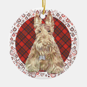 Wheaten Scottie Tartan Ceramic Ornament