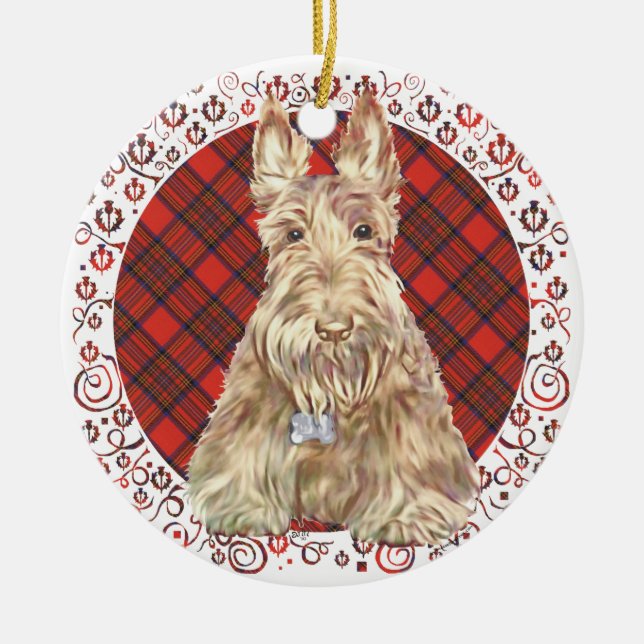 Wheaten Scottie Tartan Ceramic Ornament (Front)