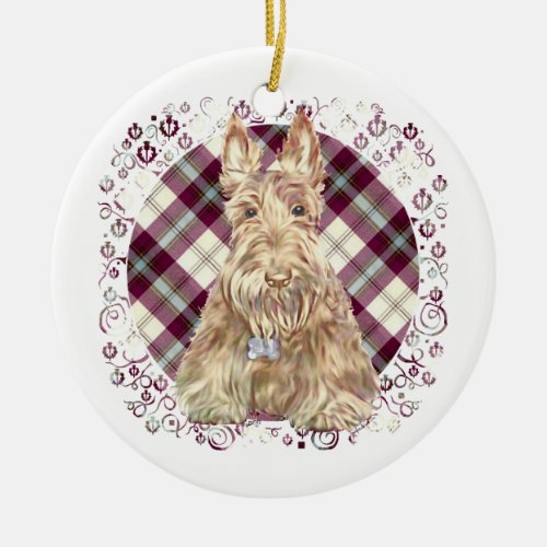 Wheaten Scottie Tartan Ceramic Ornament