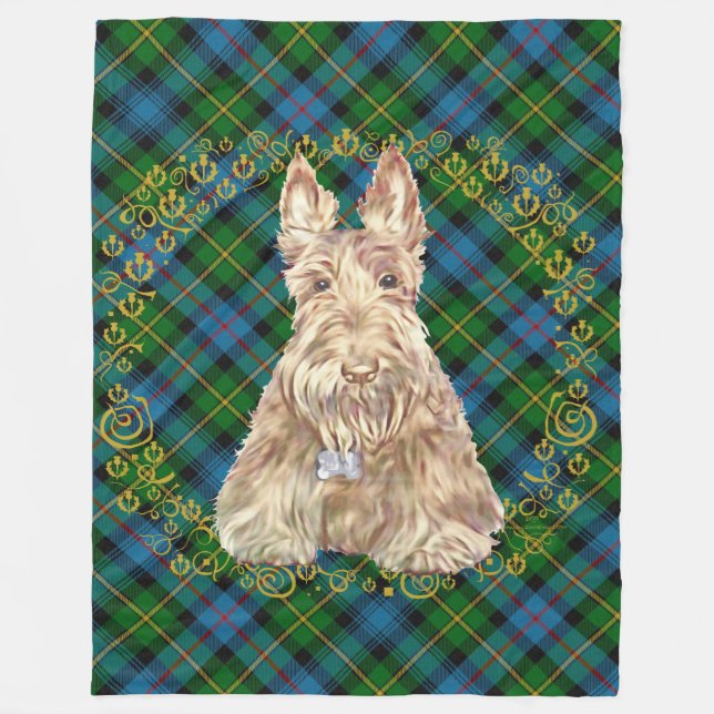 Wheaten Scottie Tartan Fleece Blanket (Front)