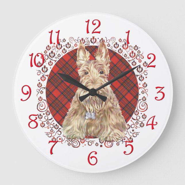 Wheaten Scottie Tartan Large Clock (Front)