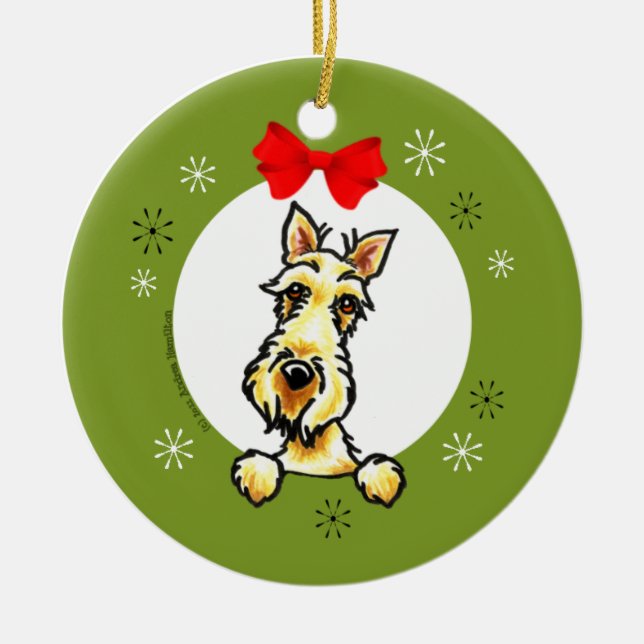 Wheaten Scottish Terrier Christmas Classic Ceramic Ornament (Front)