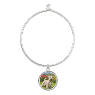 Wheaten Scottish Terrier playing in Flowers Grass Bangle Bracelet