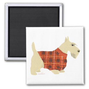 METAL MAGNET Black Silhouette Scottish Terrier Tartan Background Dog Dogs 