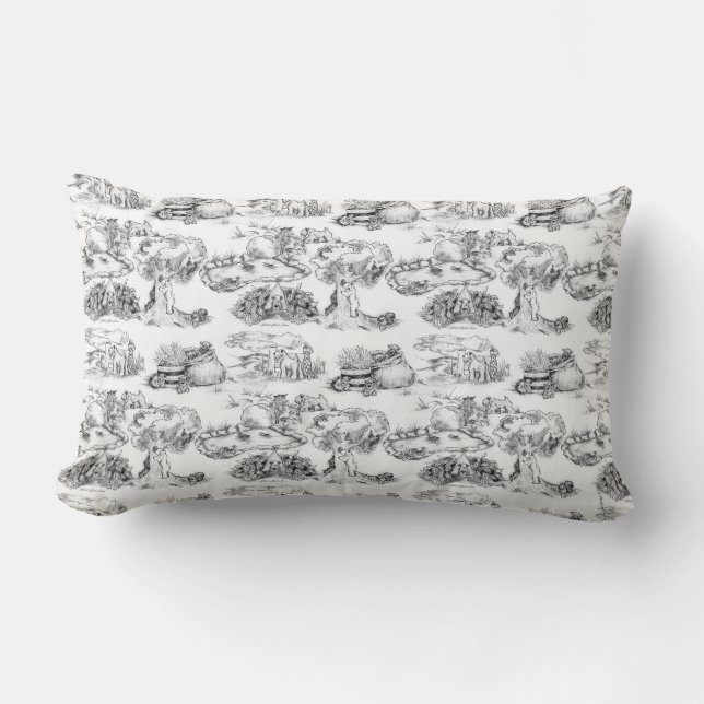WHEATEN Terrier Black Toile & Gingham Lumbar Pillow (Front)