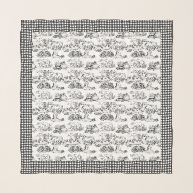 WHEATEN Terrier Black Toile & Gingham Scarf (Front)