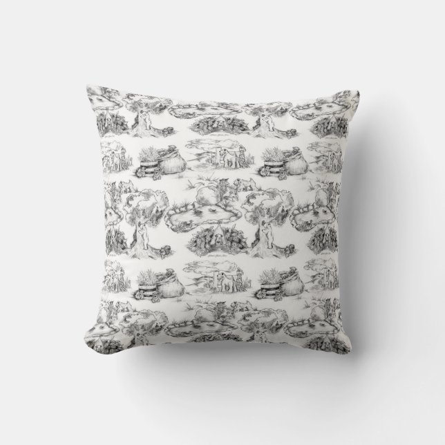 WHEATEN Terrier Black Toile & Gingham Throw Pillow (Front)