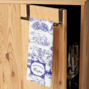 WHEATEN Terrier Blue Toile Tea Towel