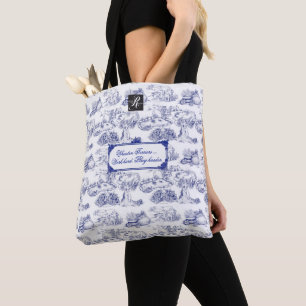 WHEATEN Terrier Blue Toile w/Customization Tote Bag