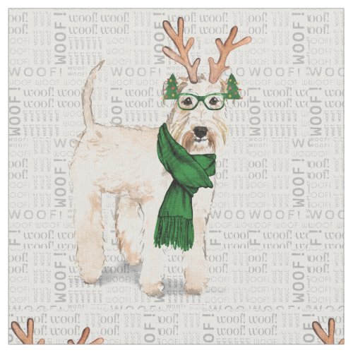 Wheaten Terrier Christmas Dog with Antlers Fabric