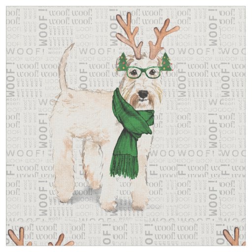 Wheaten Terrier Christmas Dog with Antlers Fabric