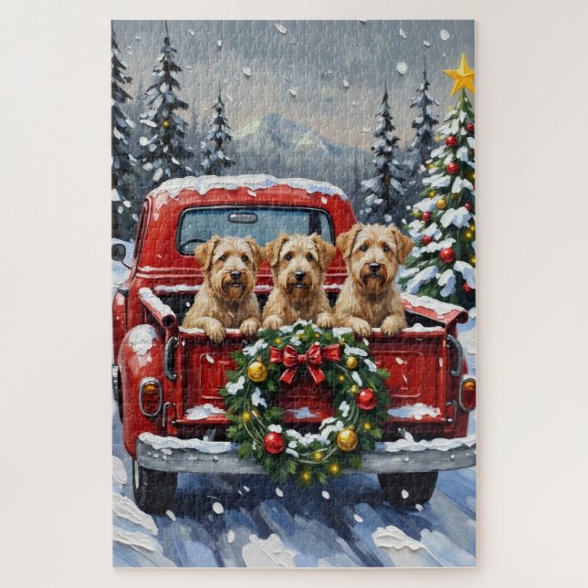 Wheaten Terrier Christmas Red Truck Holiday Gift Jigsaw Puzzle (Vertical)