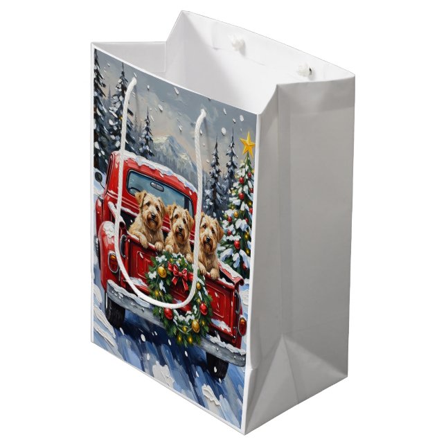 Wheaten Terrier Christmas Red Truck Holiday Gift Medium Gift Bag (Front Angled)
