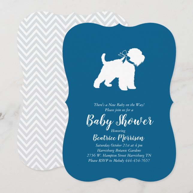 Wheaten Terrier Dog Baby Shower Blue Boy Invitation (Front/Back)