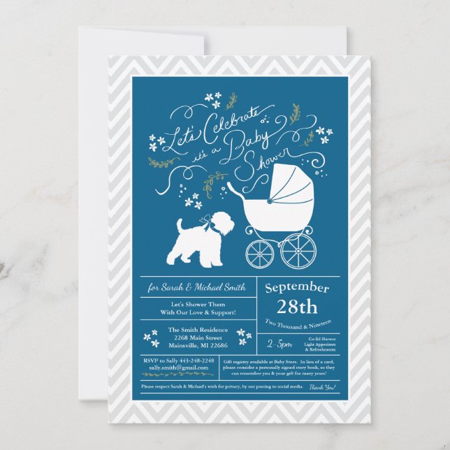 Wheaten Terrier Dog Baby Shower Blue Boy Invitation (Front)