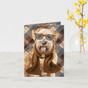 Wheaten Terrier Dog Brown Plaid Monogrammed Card
