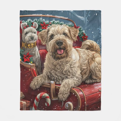 Wheaten Terrier Dog Christmas Festive  Fleece Blanket