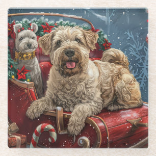 Wheaten Terrier Dog Christmas Festive Glass Coaster