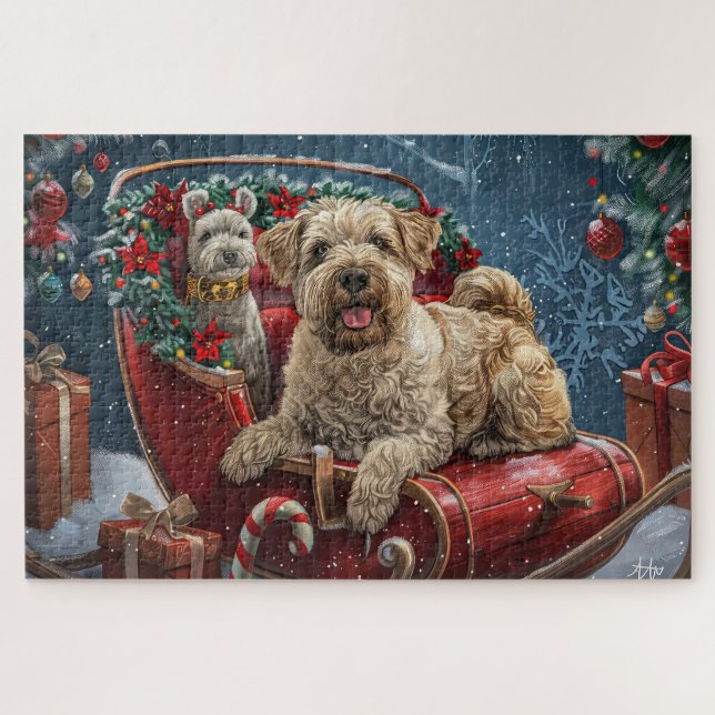 Wheaten Terrier Dog Christmas Festive  Jigsaw Puzzle (Horizontal)