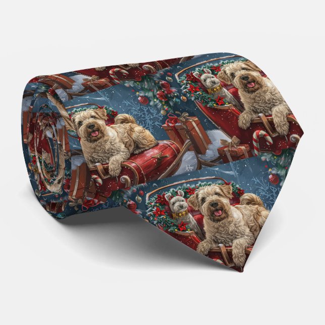 Wheaten Terrier Dog Christmas Festive  Neck Tie (Rolled)
