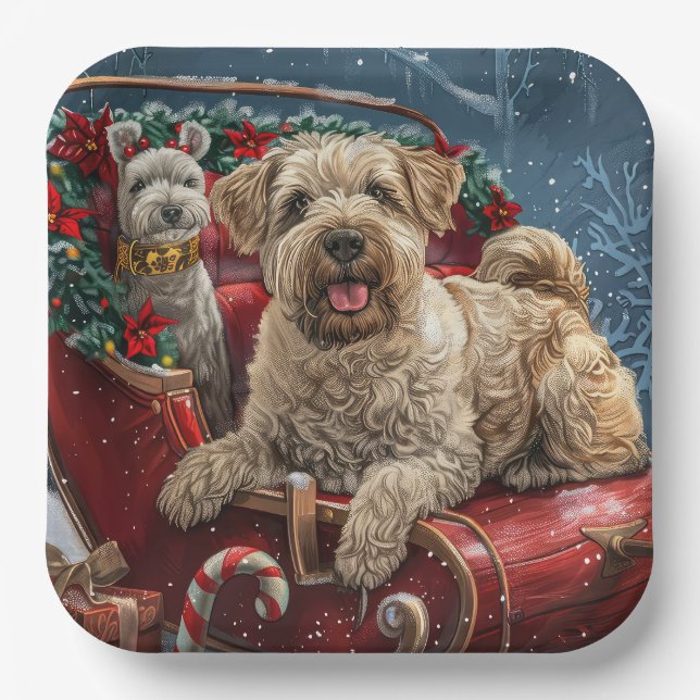 Wheaten Terrier Dog Christmas Festive  Paper Plates (Front)