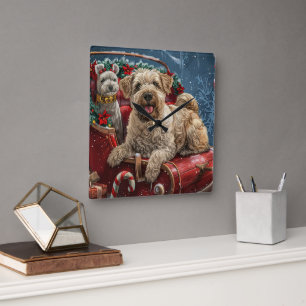 Wheaten Terrier Dog Christmas Festive Square Wall Clock