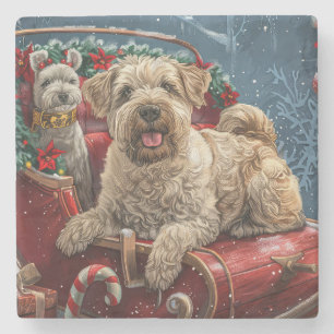 Wheaten Terrier Dog Christmas Festive Stone Coaster