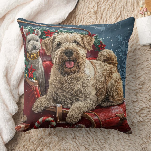 Wheaten Terrier Dog Christmas Festive  Throw Pillow (Blanket)