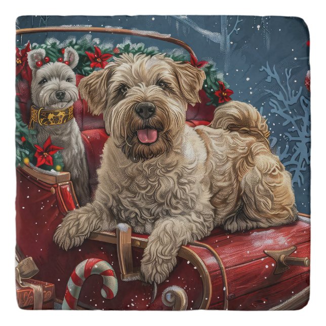Wheaten Terrier Dog Christmas Festive  Trivet (Front)