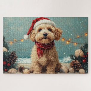 Wheaten Terrier Dog Christmas Vintage Beach Jigsaw Puzzle