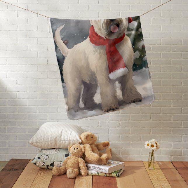 Wheaten Terrier Dog in Snow Christmas Baby Blanket (In Situ)