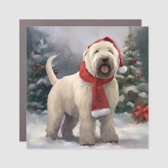 Wheaten Terrier Dog in Snow Christmas Car Magnet (Front)